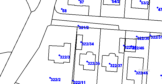 Parcela st. 322/34 v KÚ Holyně, Katastrální mapa