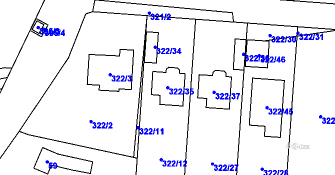 Parcela st. 322/35 v KÚ Holyně, Katastrální mapa