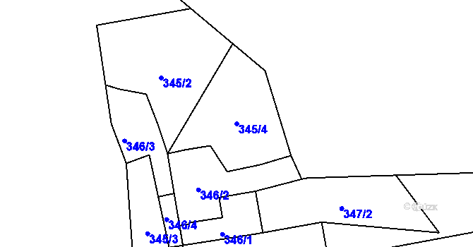 Parcela st. 345/4 v KÚ Holyně, Katastrální mapa