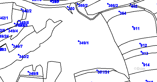 Parcela st. 349/1 v KÚ Holyně, Katastrální mapa