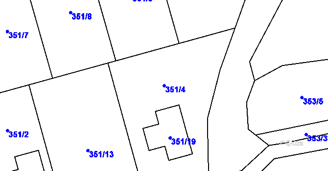 Parcela st. 351/4 v KÚ Holyně, Katastrální mapa