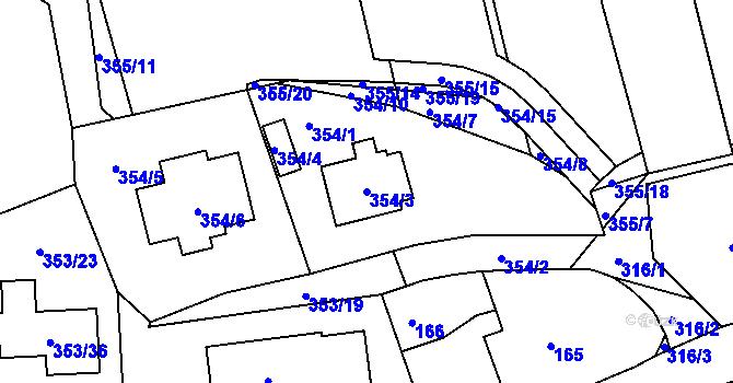 Parcela st. 354/3 v KÚ Holyně, Katastrální mapa