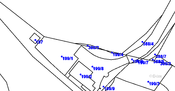 Parcela st. 388/3 v KÚ Holyně, Katastrální mapa