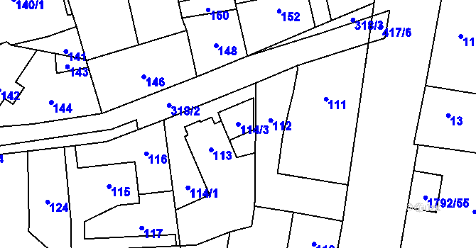 Parcela st. 114/3 v KÚ Holyně, Katastrální mapa