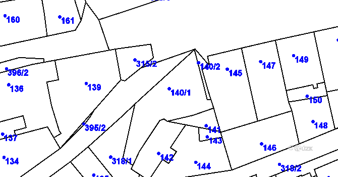 Parcela st. 140/1 v KÚ Holyně, Katastrální mapa