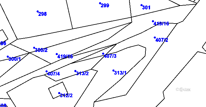 Parcela st. 407/3 v KÚ Holyně, Katastrální mapa