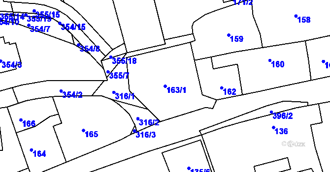 Parcela st. 163/1 v KÚ Holyně, Katastrální mapa