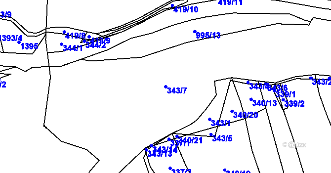 Parcela st. 343/7 v KÚ Holyně, Katastrální mapa