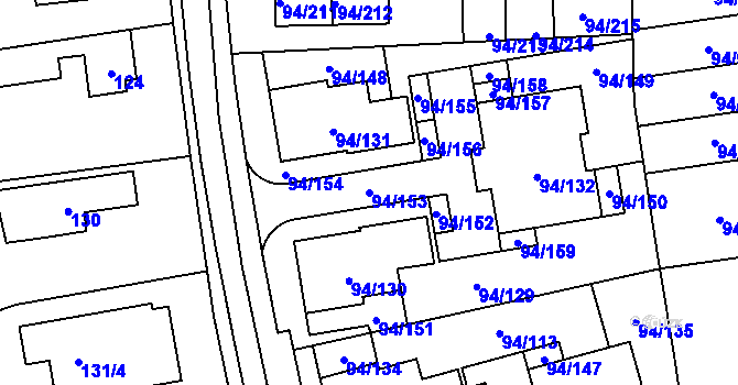 Parcela st. 94/153 v KÚ Slivenec, Katastrální mapa