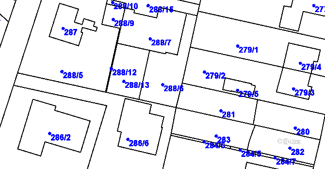 Parcela st. 288/6 v KÚ Slivenec, Katastrální mapa