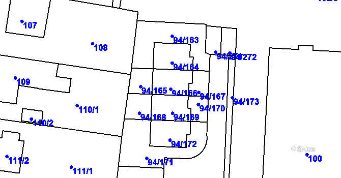 Parcela st. 94/166 v KÚ Slivenec, Katastrální mapa