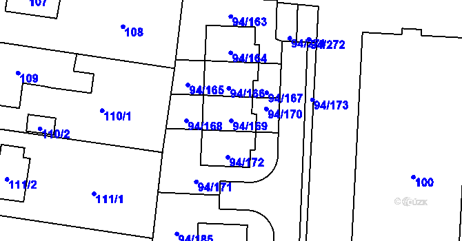 Parcela st. 94/169 v KÚ Slivenec, Katastrální mapa