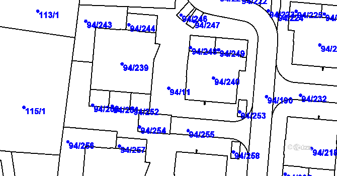 Parcela st. 94/11 v KÚ Slivenec, Katastrální mapa
