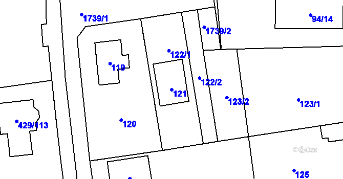 Parcela st. 121 v KÚ Slivenec, Katastrální mapa