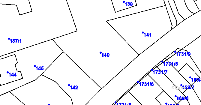 Parcela st. 140 v KÚ Slivenec, Katastrální mapa