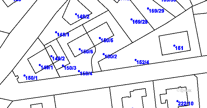 Parcela st. 150/2 v KÚ Slivenec, Katastrální mapa