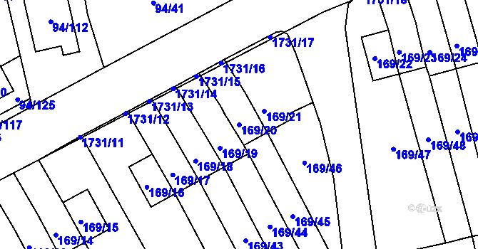 Parcela st. 169/20 v KÚ Slivenec, Katastrální mapa