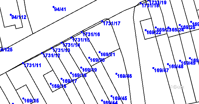 Parcela st. 169/21 v KÚ Slivenec, Katastrální mapa