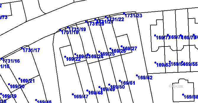 Parcela st. 169/25 v KÚ Slivenec, Katastrální mapa