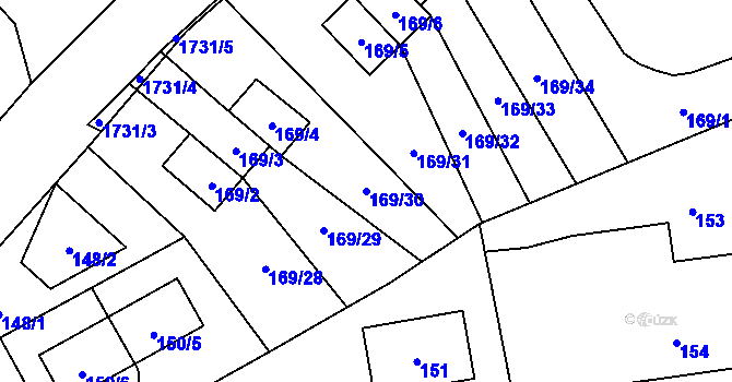 Parcela st. 169/30 v KÚ Slivenec, Katastrální mapa