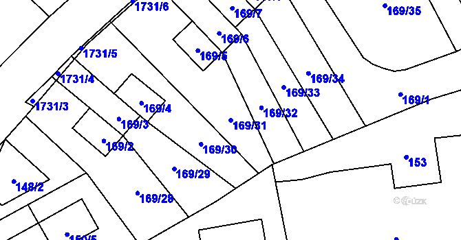 Parcela st. 169/31 v KÚ Slivenec, Katastrální mapa