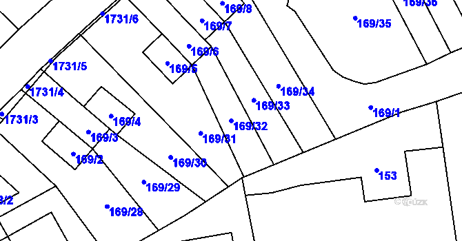 Parcela st. 169/32 v KÚ Slivenec, Katastrální mapa