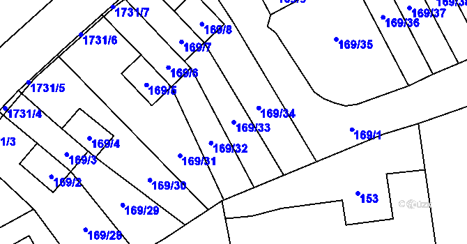 Parcela st. 169/33 v KÚ Slivenec, Katastrální mapa
