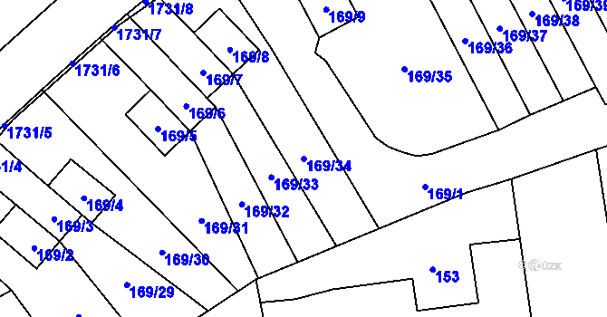 Parcela st. 169/34 v KÚ Slivenec, Katastrální mapa