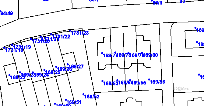 Parcela st. 169/77 v KÚ Slivenec, Katastrální mapa