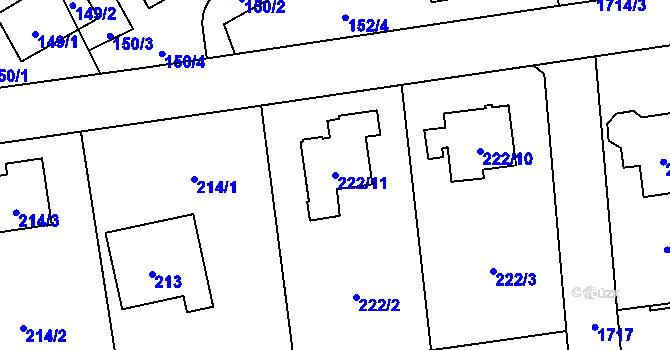 Parcela st. 222/11 v KÚ Slivenec, Katastrální mapa