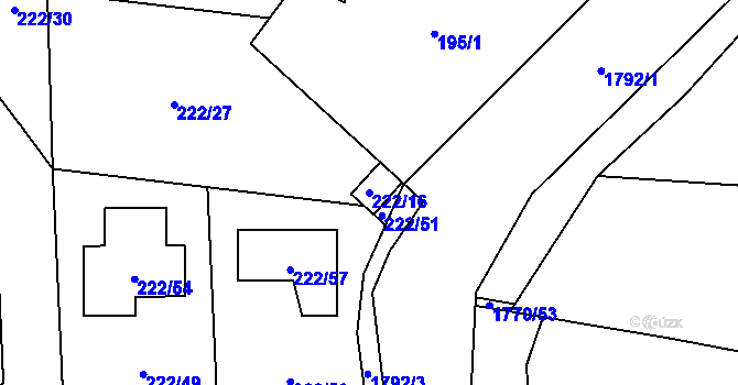 Parcela st. 222/16 v KÚ Slivenec, Katastrální mapa
