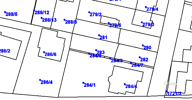 Parcela st. 283 v KÚ Slivenec, Katastrální mapa