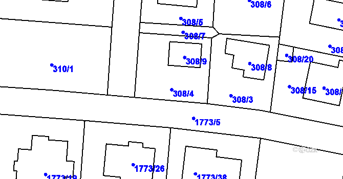 Parcela st. 308/4 v KÚ Slivenec, Katastrální mapa