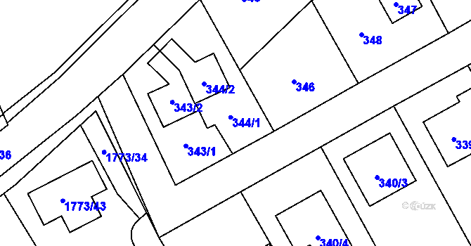 Parcela st. 344 v KÚ Slivenec, Katastrální mapa