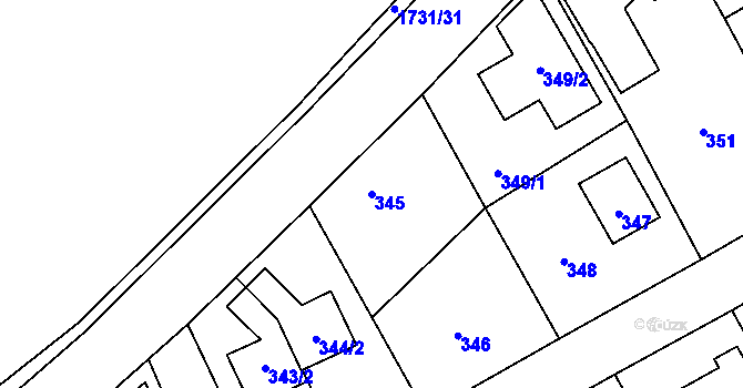 Parcela st. 345 v KÚ Slivenec, Katastrální mapa