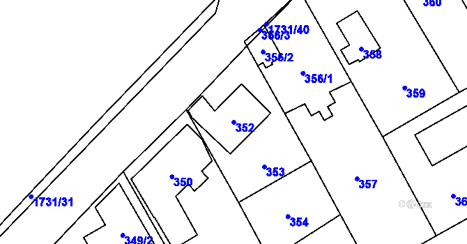 Parcela st. 352 v KÚ Slivenec, Katastrální mapa
