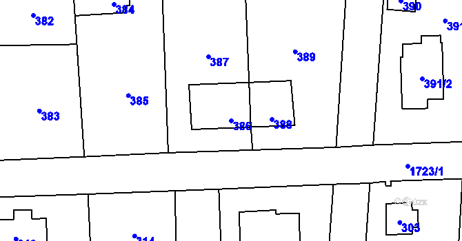 Parcela st. 386 v KÚ Slivenec, Katastrální mapa