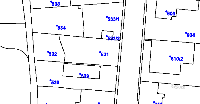 Parcela st. 531 v KÚ Slivenec, Katastrální mapa