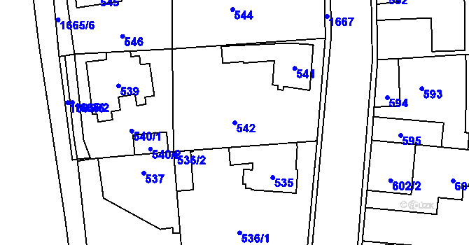 Parcela st. 542 v KÚ Slivenec, Katastrální mapa