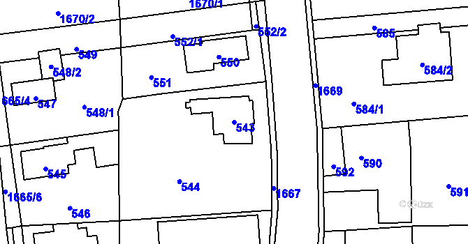 Parcela st. 543 v KÚ Slivenec, Katastrální mapa