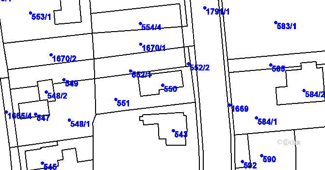 Parcela st. 550 v KÚ Slivenec, Katastrální mapa