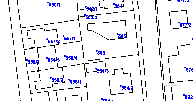 Parcela st. 556 v KÚ Slivenec, Katastrální mapa
