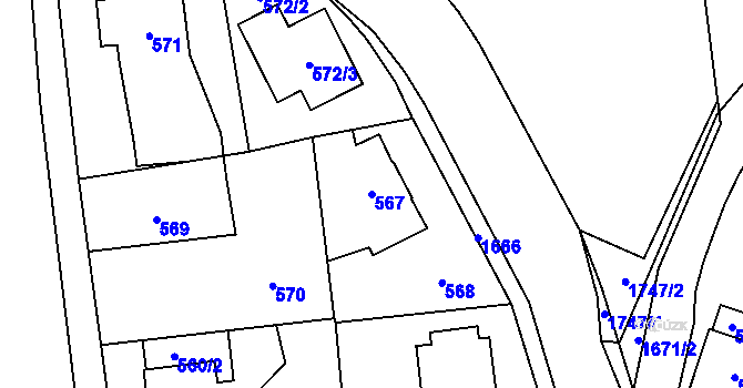 Parcela st. 567 v KÚ Slivenec, Katastrální mapa