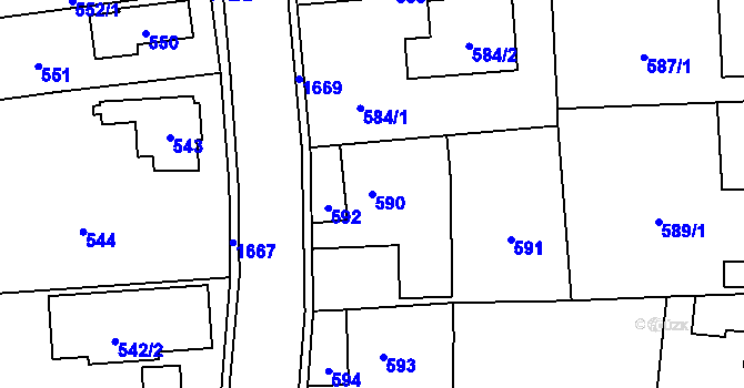 Parcela st. 590 v KÚ Slivenec, Katastrální mapa