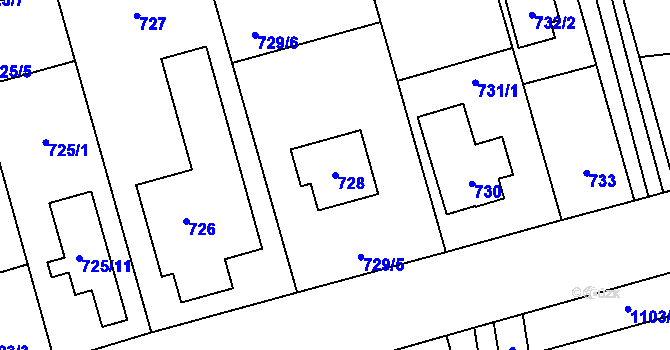 Parcela st. 728 v KÚ Slivenec, Katastrální mapa