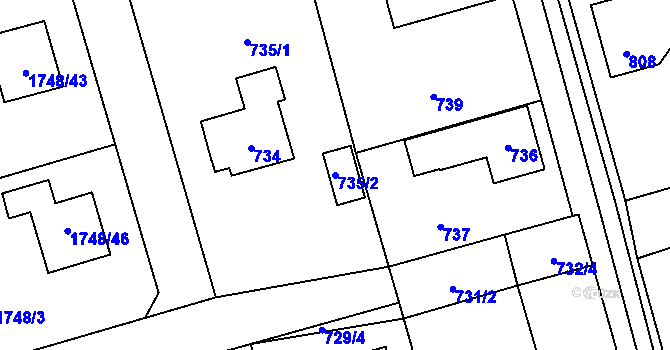 Parcela st. 735/2 v KÚ Slivenec, Katastrální mapa