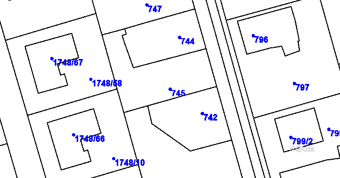 Parcela st. 745 v KÚ Slivenec, Katastrální mapa