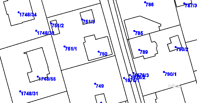Parcela st. 750 v KÚ Slivenec, Katastrální mapa