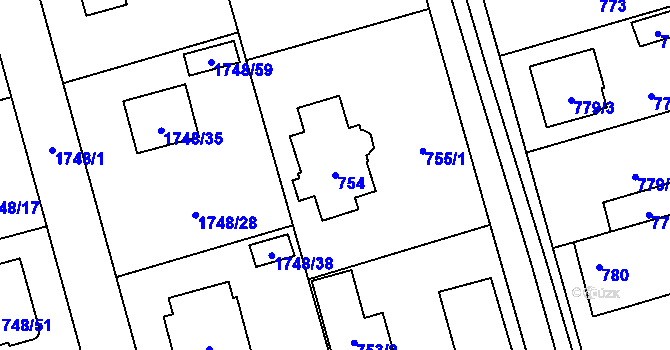 Parcela st. 754 v KÚ Slivenec, Katastrální mapa