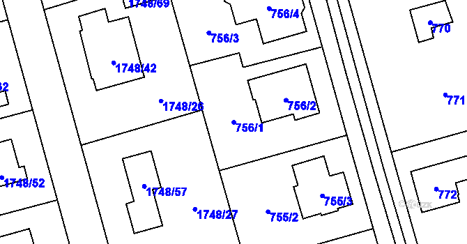 Parcela st. 756/1 v KÚ Slivenec, Katastrální mapa
